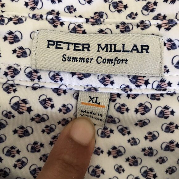 Peter Millar Summer Comfort White Printed Polo Short Sleeve Golf Shirt - XL - Picture 8 of 8